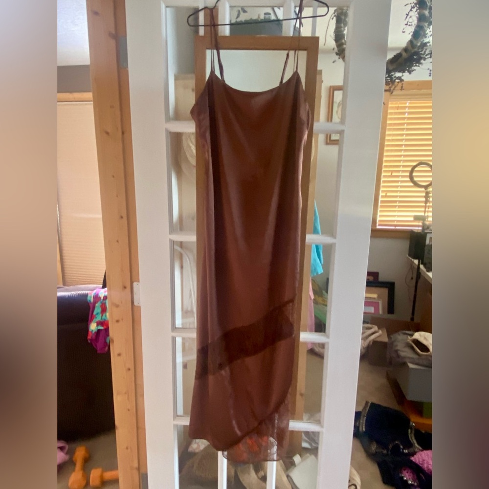 Topshop Chocolate Brown Satin Dress